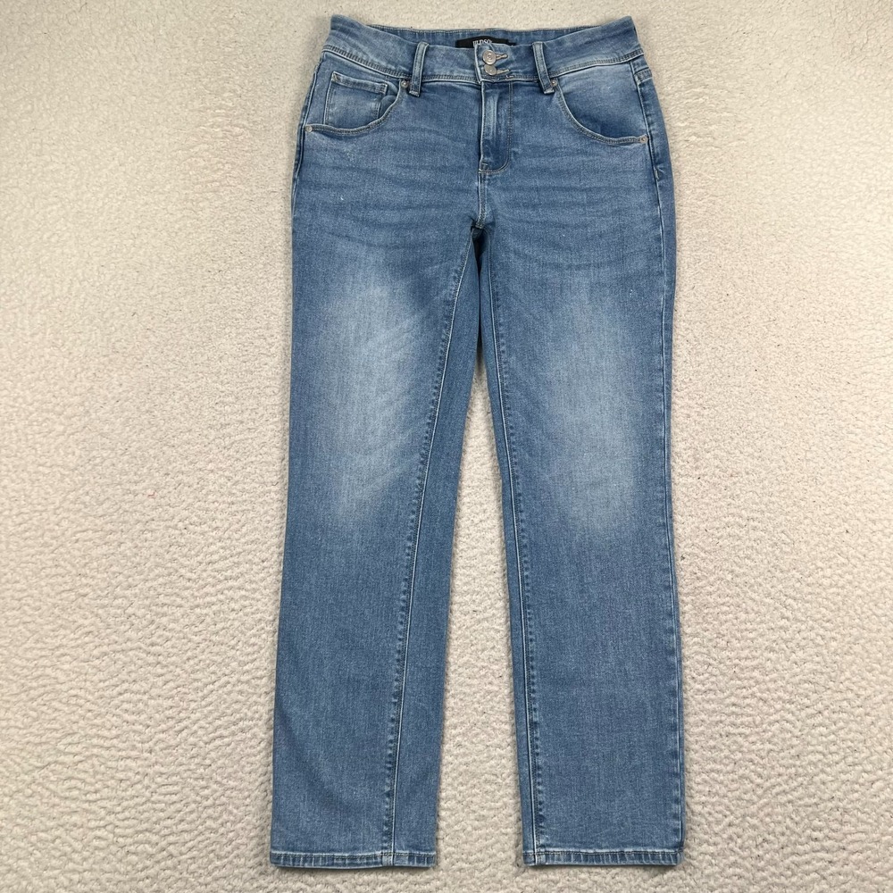 Hudson Jeans Womens 4 Slim Straight Mid Rise Flap Pockets Faded Whiskered Denim
